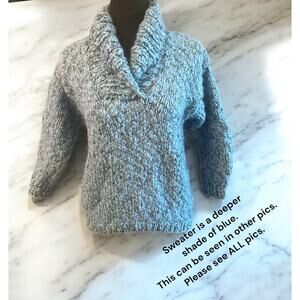 Vtg Bespoke Custom Sweater, Wool Mohair Long Open Knit Blue Gold Chunky Knit